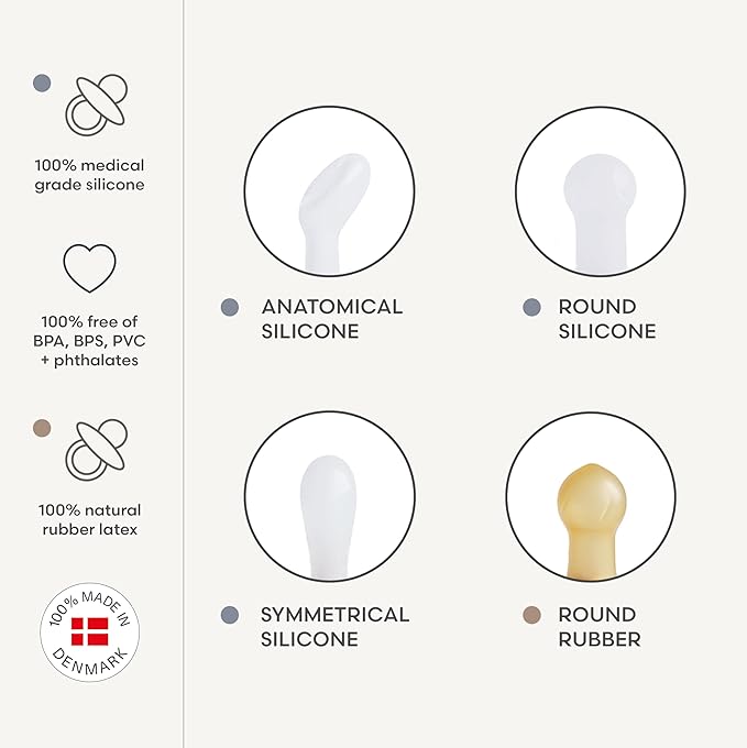 FRIGG Natural Rubber Baby Pacifier 6-Pack Blooming Love | Made in Denmark | BPA-Free (6-18 Months)