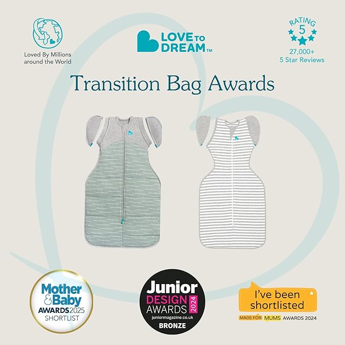 Love to Dream Swaddle UP Transition Bag, Luxuriously Silky Soft Viscose from Bamboo, Baby Sleep Sack, Patented Zip-Off Wings, Snug Fit Helps Calm Startle Reflex, 1.0TOG, Large 19-24 lbs, Cream