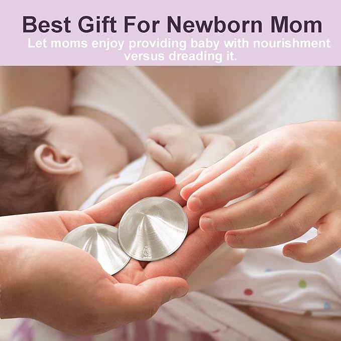 Boboduck The Original Silver Nursing Cups - Nipple Shields for Nursing Newborn, Newborn Breastfeeding Essentials Must Haves for Soothe and Protect Your Nursing Nipples - 925 Silver (Regular Size)