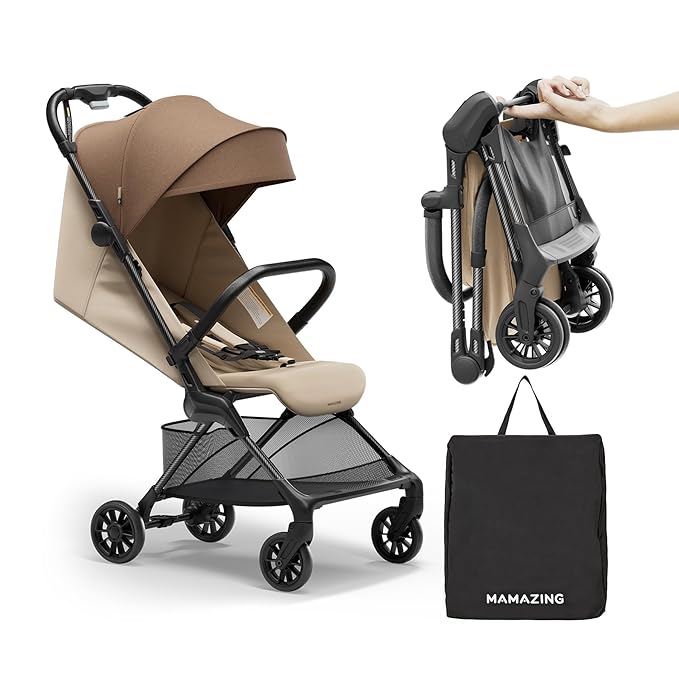 MAMAZING Ultra Air X Travel Stroller - Ultra-Lightweight Under 10 lbs, Carbon Fiber Frame & Airplane Friendly, Lightweight Stroller with Reclining Seat, UPF 50+ Canopy & Travel Bag