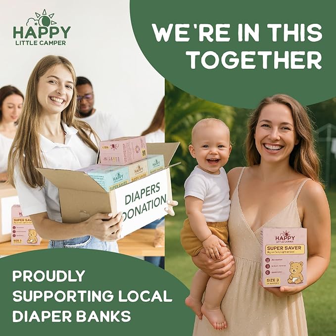 Happy Little Camper Super Saver Diapers, Size 1, 25 Count | Budget-Friendly Disposable Baby Diapers for Sensitive Skin | Hypoallergenic, Fragrance-Free, Ultra Absorbent