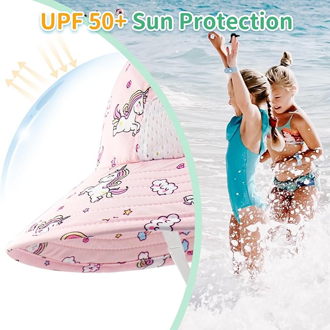 XIAOHAWANG Girls Sun Hat Baby Beach Hats Boys UPF 50+ Kids Summer Protection Cap Toddler Breathable Caps Wide Brim Neck Flap
