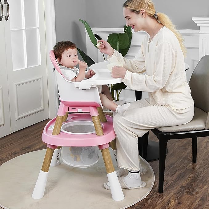 Baby High Chair, 15 in 1 Convertible High Chairs for Babies and Toddlers, Easy Clean High Chair for Baby, Babies Feeding Chair for 6-72 Months(Pink)