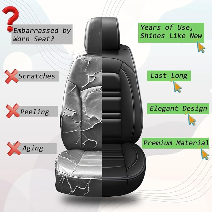 Seat Covers for Toyota Yaris 2007-2020 | 5-Seats Leather Seat Covers, Easy to Install Automotive Seat Covers Full Set (Full Set, Black)