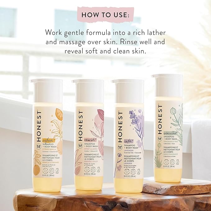 The Honest Company 2-in-1 Cleansing Shampoo and Body Wash for Sensitive Skin, Gentle Tear-Free Hypoallergenic Baby Wash with Naturally Derived Ingredients, Fragrance-Free, 18 fl oz