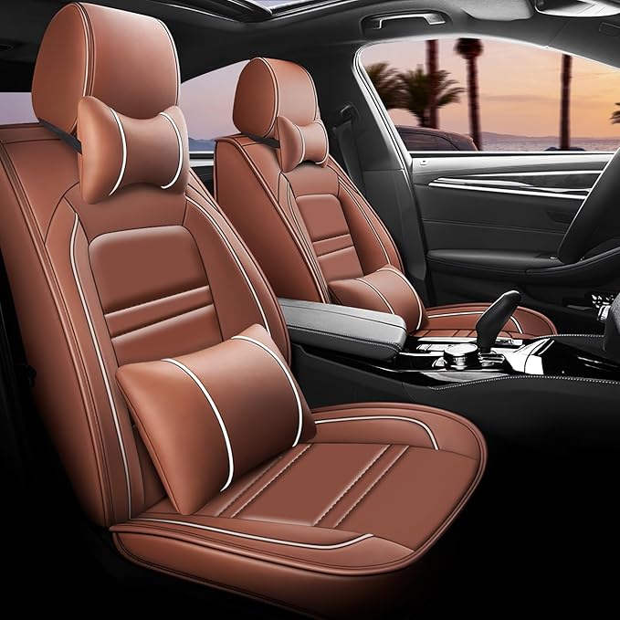 Car Seat Covers for Toyota rav4 2000-2025 | 5-Seats Seat Covers, Waterproof Seat Protectors, Automotive Seat Covers (Full Set with Pillow,Coffee)