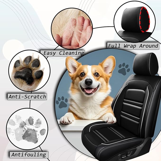 Seat Cover for Chevy Silverado 2500 2007-2025 | Car Seat Covers Front Seats, Waterproof Seat Protectors, Automotive Front Seat Covers (Front Seat, Black&White Line)