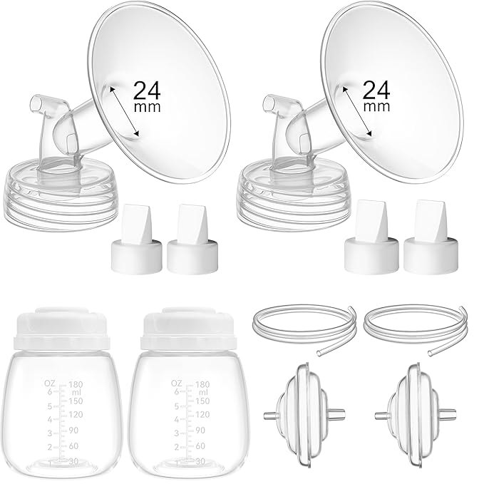 24mm Flange Set for Spectra, Premium Replacement Pump Parts Kits Compatible w Spectra S1 S2 9 Plus Include Bottles Flange Duckbill Valve Tubing Backflow Protector, Not Original Accessories