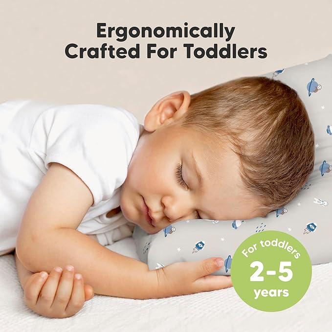 Toddler Pillow with Pillowcase - 13x18 My Little Dreamy Kids Travel Bed Pillows for Sleeping, Organic Cotton Small Pillowcase, Soft & Breathable, Machine Washable, Toddlers 2-5 Years Old (Cosmo)