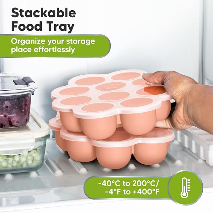 KeaBabies Silicone Food Freezer Trays with Lid, 2oz x 10 Pods Baby Food Storage Containers, Easy Puree Meal Prep, Breast Milk Silicone Freezer Molds, Dishwasher,Microwave Safe,BPA-Free(Roseate)