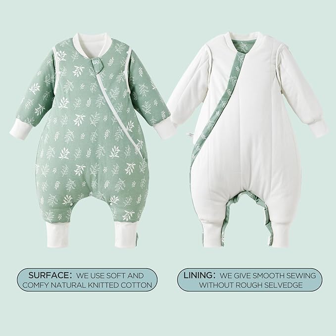Duomiaomiao 3.5 TOG Toddler Sleep Sack 12-24 Months 100% Cotton Winter Side Open Zipper Baby Sleep Sack with Feet, Warm Toddler Wearable Blanket