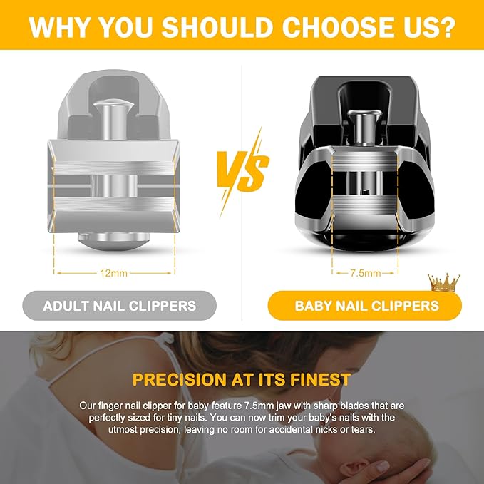 BEZOX Safe Baby Nail Clippers, Small Jaw Kids Nail Clipper Trimmers for Infants, Child and Toddlers, Precision Nail Grooming Tool for Tiny Fingers and Toes - Black