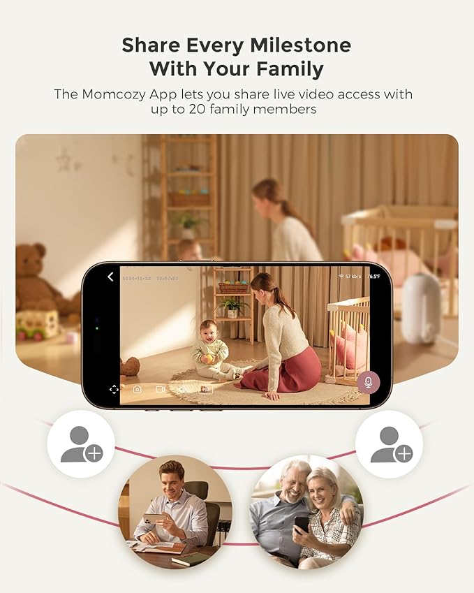 Momcozy Smart WiFi Baby Monitor with Camera and Audio, 5" 1080P Screen with Wall Mount, Motion & Cry Detection, Safe Fence, Clear Night Vision, 5000mAh Battery, 2-Way Talk, Photo & Video Recording