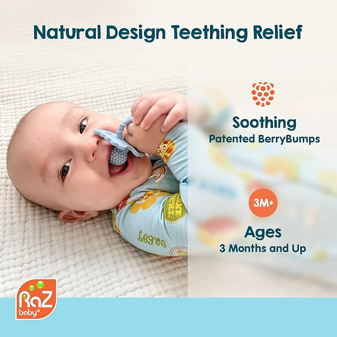 RaZbaby Pig RaZbuddy w/RaZberry Teething Relief Pacifier – Soothes Sore Gums w/Nature-Inspired Texture, 100% BPA-Free Silicone Teether, Detachable Stuffed Animal – 3 Months+ Teether, Coconut
