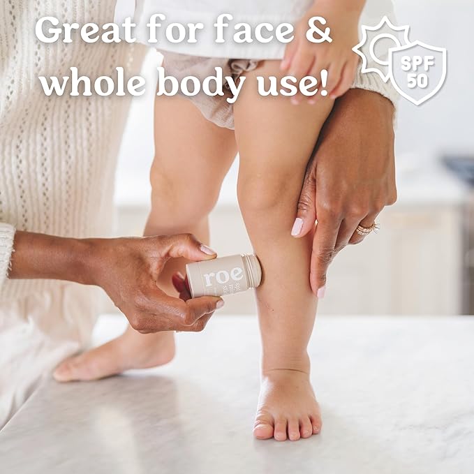 Roe Wellness- Baby Sunscreen Stick SPF 50 Roll-on Stick Clean Ingredients Zinc Oxide | Face & Body UVA & UVB Protection For Toddlers, Newborns