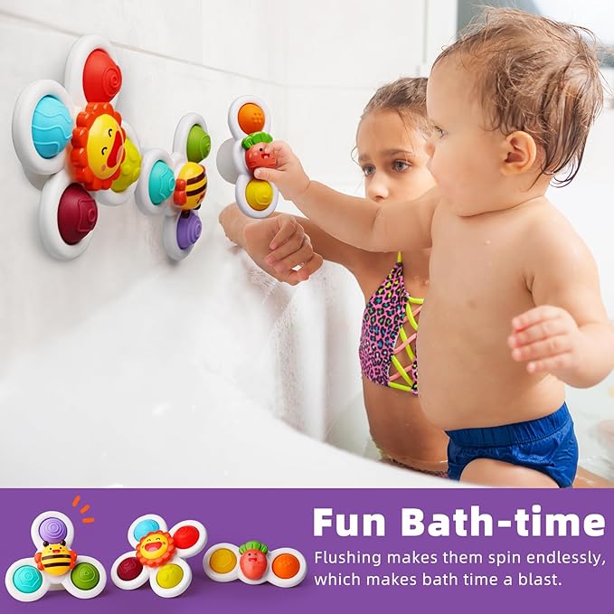 LiKee Strong Suction Cup Fidget Rotating Sensory Bath Toys for Baby, Airplane Car Travel Table & Window Toys for Toddler Boys and Girls, 10+ Months