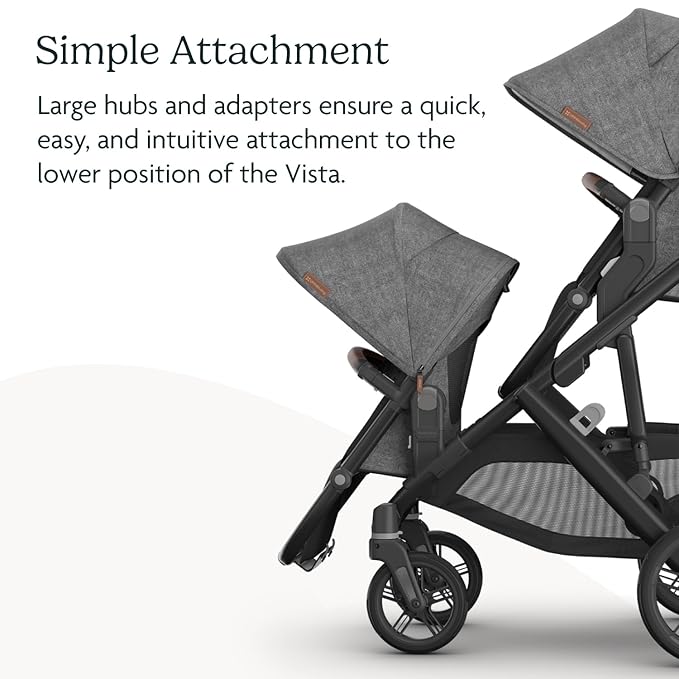 UPPAbaby RumbleSeat V3 Second Lower Seat - Compatible with Vista V2 and Vista V3 - All-Weather Seat + Magnetic Buckle – Adapters Included - Theo (Dark Taupe/Silver Frame/Chestnut Leather)