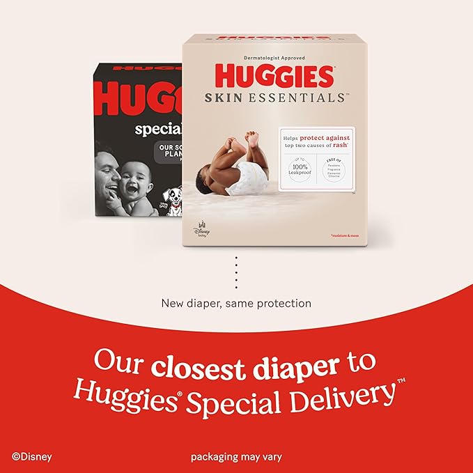 Huggies Size 2 Diapers, Skin Essentials Baby Diapers, Size 2 (12-18 lbs), 180 Count (3 Packs of 60)