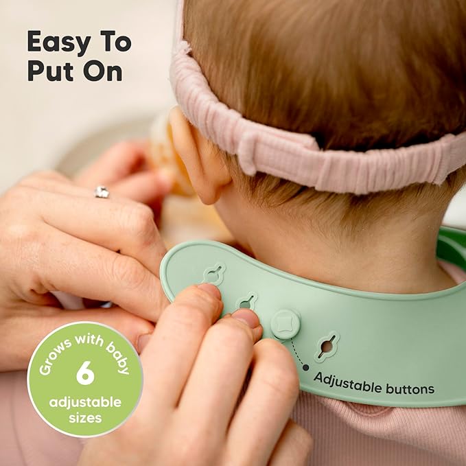 KeaBabies 2-Pack Silicone Baby Bibs for Eating - Sturdy Food-Grade Silicone Bibs for Babies Girl, Boy, Large Food Catcher, Clean & Put On Easily, Waterproof Toddler Feeding Essentials (Mellow)