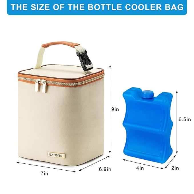 Breastmilk Cooler Bag with Ice Pack Fits 4 Baby Bottles Up to 9 Ounce, Baby Bottle Bag Great for Nursing Mom Daycare