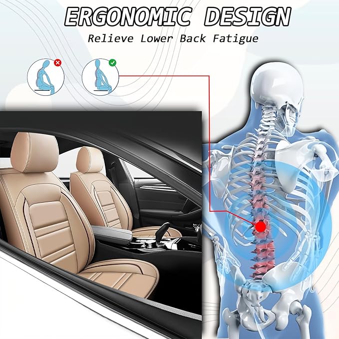 Seat Covers for Nissan Car Maxima 1999-2023 | 5-Seats Leather Seat Covers, Easy to Install Automotive Seat Covers Full Set (Full Set, Beige)