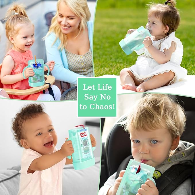 MOMUSE Dual-Lid Squeeze Pouch Holder for Food Pouches & Drink Boxes, Baby Pouch Holder with Larger Capacity, Versatile Design for Self-Feeding, Anti-Squeeze Pouch Holder No Spill No Mess, Lightweight