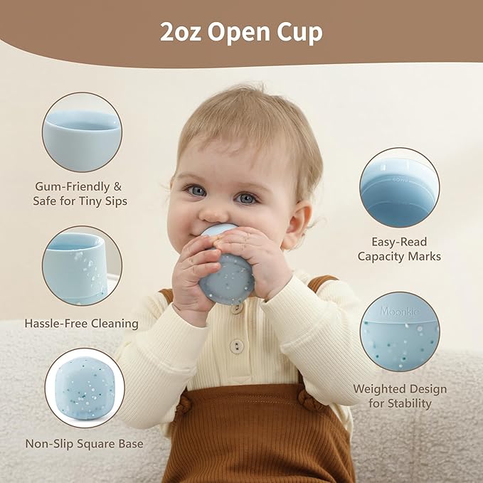 Moonkie Silicone Baby Cup 4 Months+ | Tiny Open Training Cup for Infants with Confetti Sprinkles | Baby-Led Weaning Essential | 2 oz (Ivory, 1 Pack)