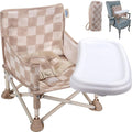 Tiny Marvels Portable 3-in-1 Baby Chair, Cozy Booster Seat, Baby Seat with Tray, Compact Foldable, Toddler Chair with Child Safety Belt Carry Bag, Perfect for Travel (Sand Checker)