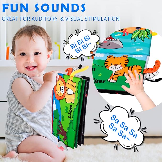 Baby Toys 0-6 Months - Tummy Time Toy Baby Mirror Infant Toys with Cloth Book - Black and White High Contrast Baby Toy for Newborn - Montessori Sensory Toy 0 2 3 4 5 6-12 Months Boy Girl Shower Gifts