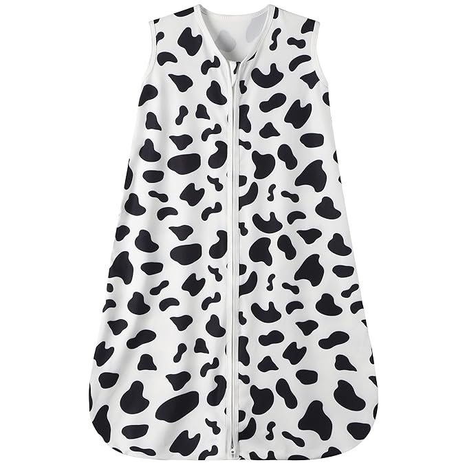 Baby Sleep Sack 12-18 Months Baby Wearable Blanket 100% Rayon Cotton 2-Way Zipper Toddler Sleeping Sack，Comfy Soft Lightweight TOG 0.3（Cow Print）