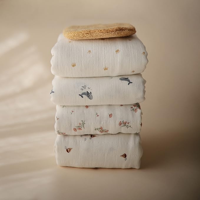 mushie Muslin Baby Swaddle Blanket | 100% Organic Cotton (Boats)