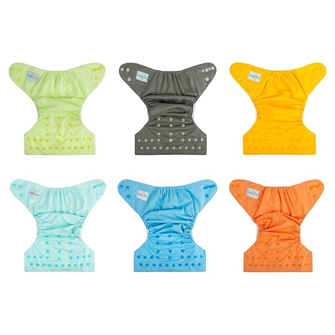 Babygoal Cloth Diaper Covers 6 Pack with Wet Bag for Fitted Diapers and Prefolds with Double Gussets, Adjustable and Reusable for Baby Boys and Girls 6DCF06