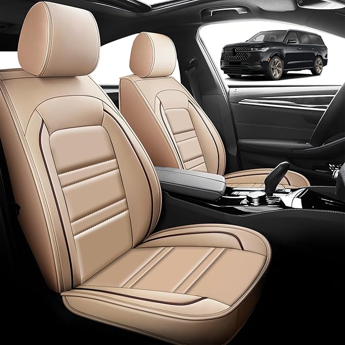 Seat Cover for Lincoln Navigator 1998-2025 | Car Seat Covers Front Seats, Waterproof Seat Protectors, Automotive Front Seat Covers (Front Seat, Beige)