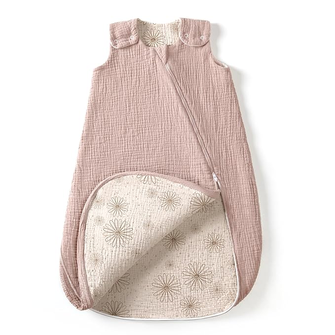 lulumoon Sleep Sack Muslin for Baby: Cotton Wearable Blanket - Soft Lightweight Ideal for Nursery Lounge Nighttime Naptime (1, sanddaisy, XS)