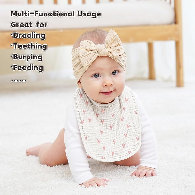 Susurration Muslin Baby Drool Bibs 6Pack Soft Square Adjustable Baby Bandana Bibs for Unisex Girls & Boys