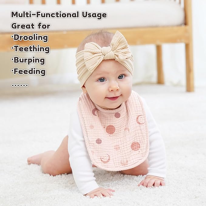 Susurration Muslin Baby Drool Bibs 6Pack Soft Square Adjustable Baby Bandana Bibs for Unisex Girls & Boys
