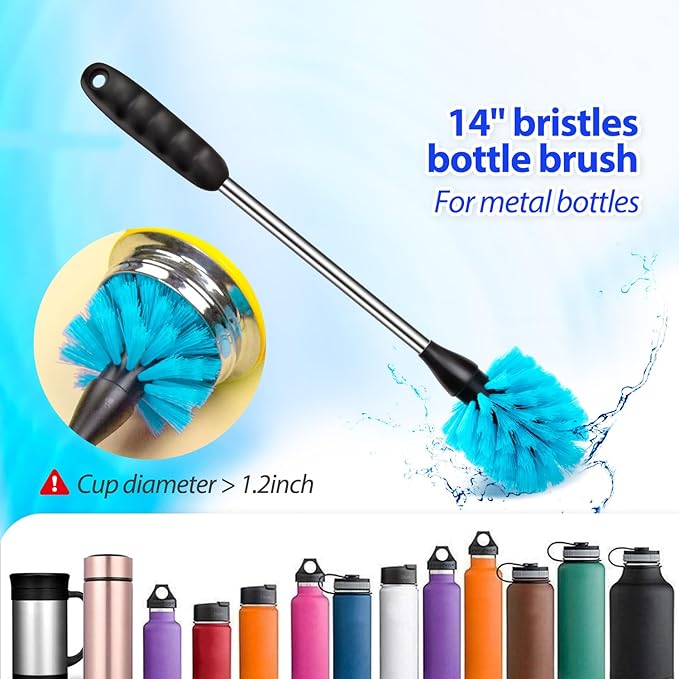 Holikme Bottle Brush Tube Cleaning Lab Set with Long Handle, Cup Cleaner for Washing Narrow Neck Beer Wine Decanter Pipes Lids Sinks Cap Covers, Green