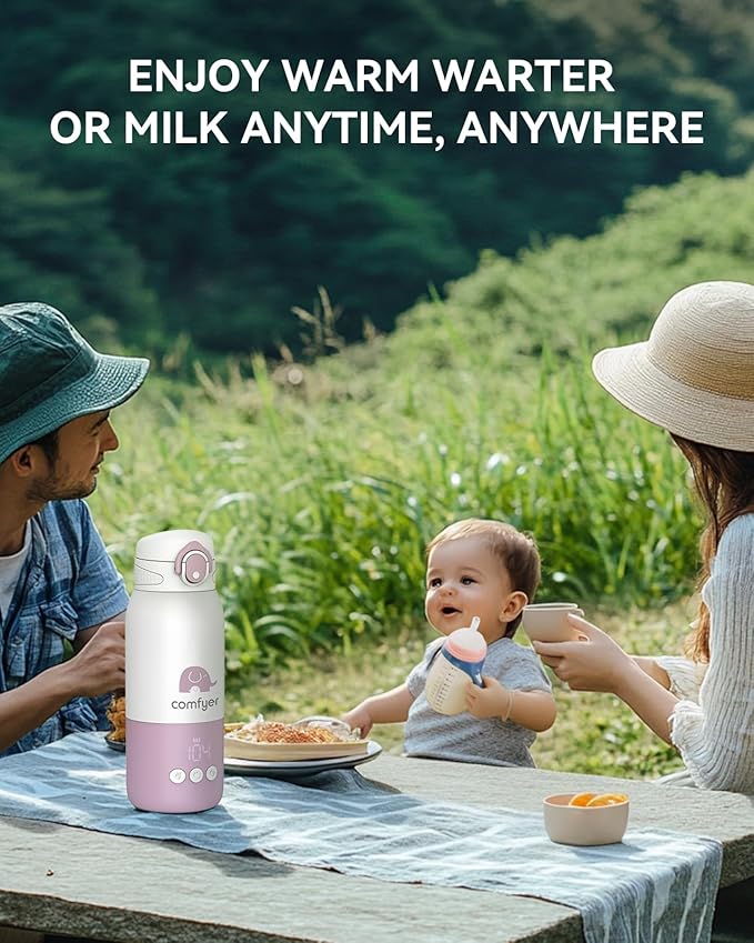 Portable Baby Bottle Warmer for Travel, Portable Milk Warmer with Fast Heating & Long Battery Life, Instant Breast Milk, Formula/Water Bottle with 12 Ounces Big Capacity, Baby Flask for Vehicle