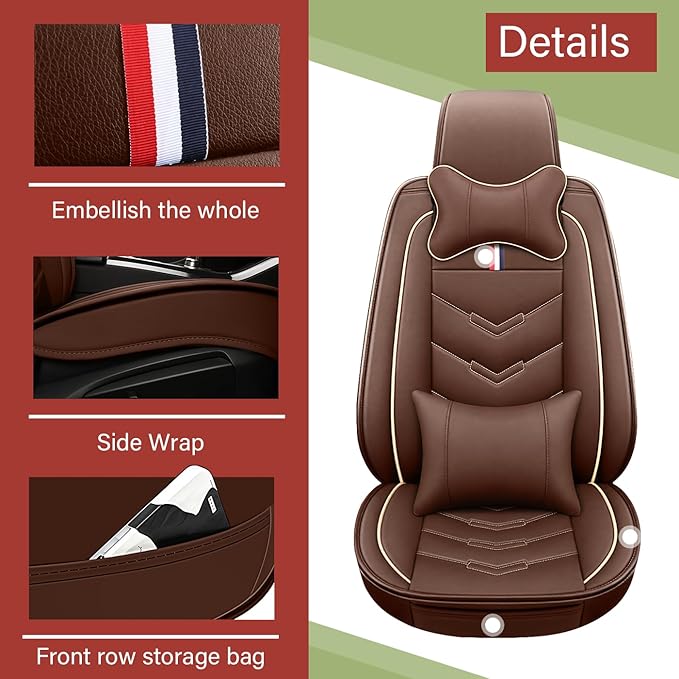 Leather Car Seat Covers Fit for LR Range Rover Sport 2023-2025, 5 Seater Waterproof and Wear-Resistant Seat Cover Interior Accessories(Full Set with Pillow,Coffee)