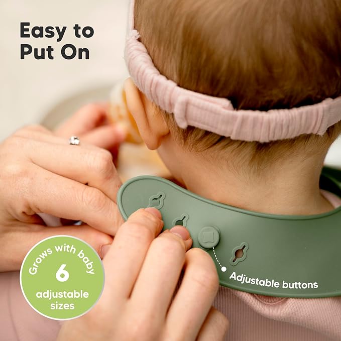 KeaBabies 2-Pack Silicone Baby Bibs for Eating - Sturdy Food-Grade Silicone Bibs for Babies Girl, Boy, Large Food Catcher, Clean & Put On Easily, Waterproof Toddler Feeding Essentials (Slate)