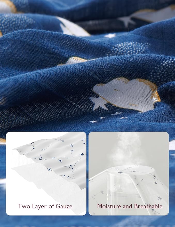 Momcozy Muslin Swaddle Blankets, Ultra Soft Neutral Swaddle Blanket, Breathable Large 47'' x 47'' Baby Infant Newborn Boys Girls Swaddling Receiving Blanket Wraps, Midnight Star Clouds