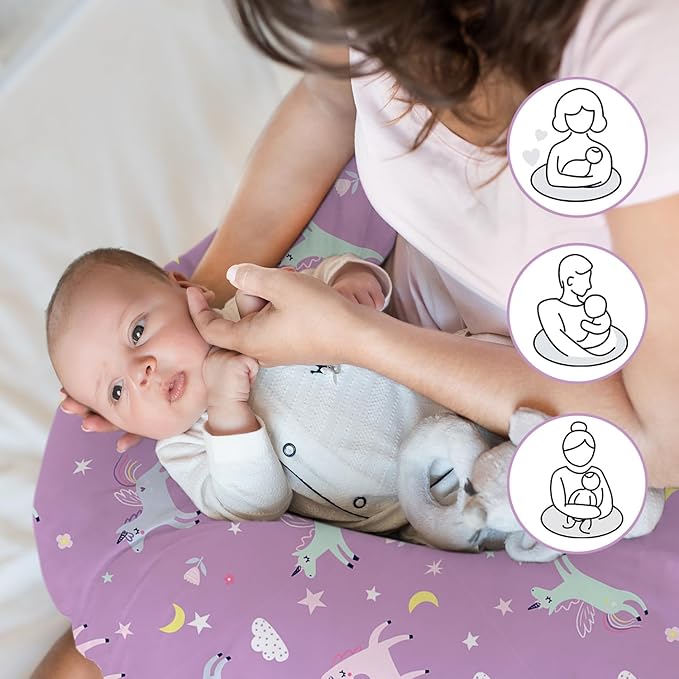 Little Grape Land Nursing Pillow for Infants, Breastfeeding Pillows, Baby Support Pillow for Nursing, Bottle Feeding, Tummy Time with Machine Washable Cover & Breathable Filling (Unicorn)