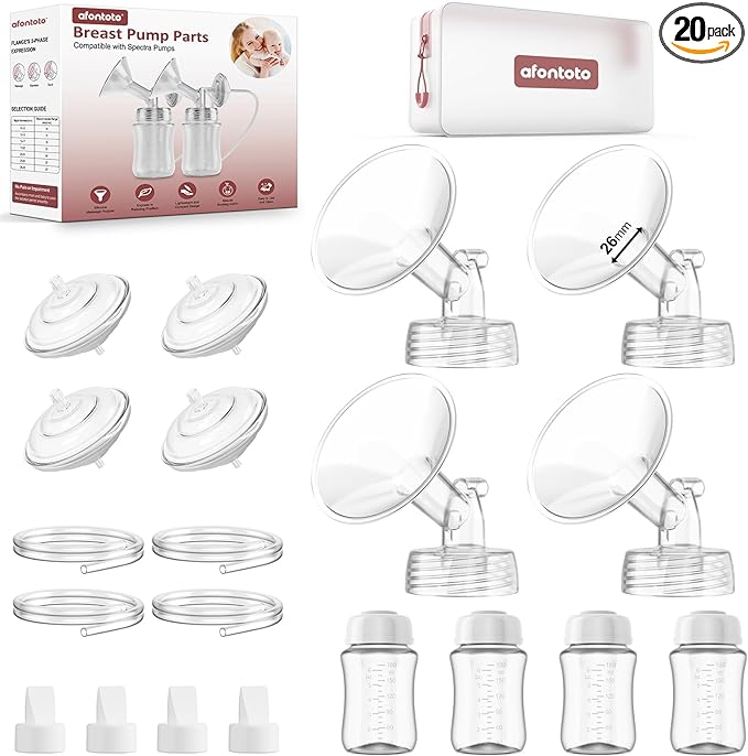Pump Parts Compatible with Spectra S1/S2/9 Plus Breastpump, 4 Set Replacement Parts for Spectra Include 26mm Flange,Duckbill Valve,Backflow Protector,Tube,Bottle, Not Original Accessories