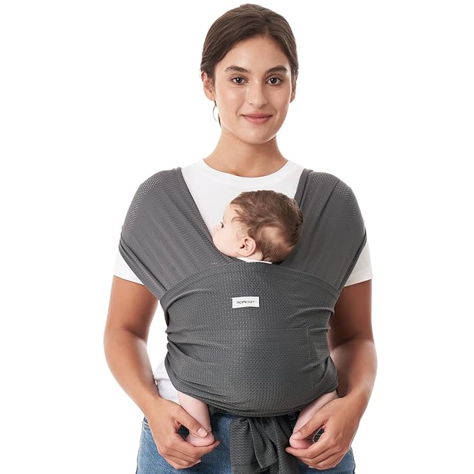 Momcozy Baby Carrier AirMesh - The Perfect Summer Water Sling for Newborns to Toddler 8-35 lbs - Cooling, Breathable and Lightweight Baby Wrap, Nice for Summer, Pool, Beach, Swimming, Charcoal Gray