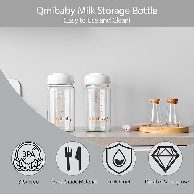 Breast Milk Storage Bottles 240ml 8oz BPA-Free Leak-Proof Baby Bottle for Breastmilk Storage Wide Neck Bottles with Screw Ring Sealing Disk Breastfeeding (Grey, 240ml-4Packs)