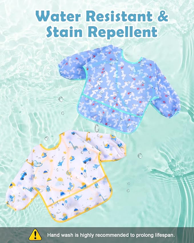 Lictin Long Sleeve Bibs 5 Pack - Baby Bibs, Waterproof Toddler Bibs, Baby Smock for Eating, Baby Bibs for Feeding Teething