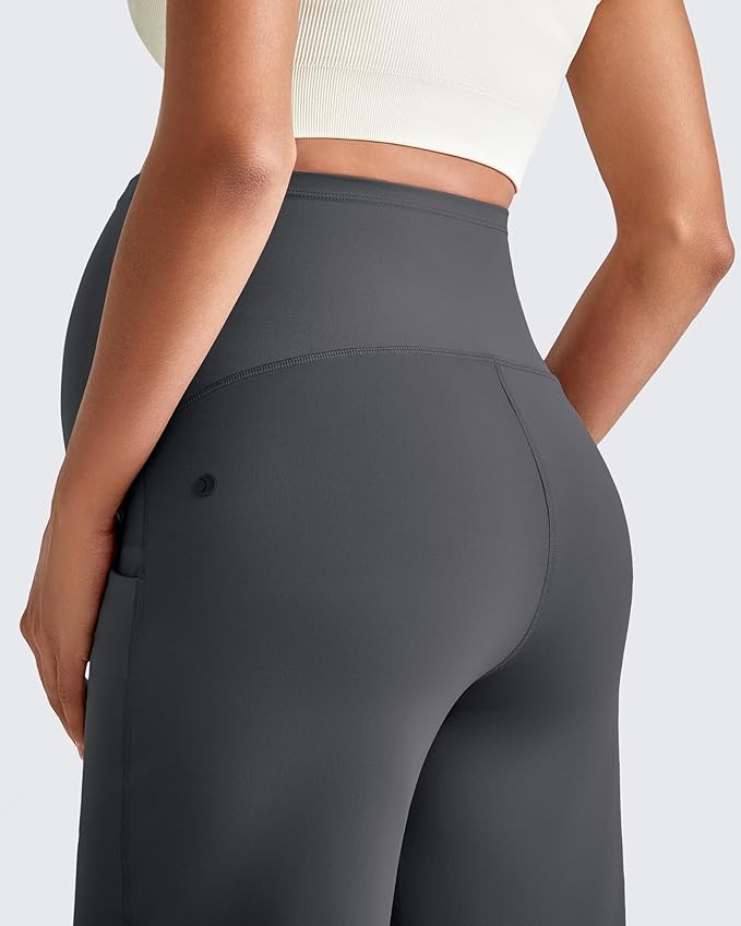 G4Free Maternity Dress Yoga Pants with Pockets Over The Belly Stretchy Work Slack Pregnancy Wide Leg Lounge Trousers