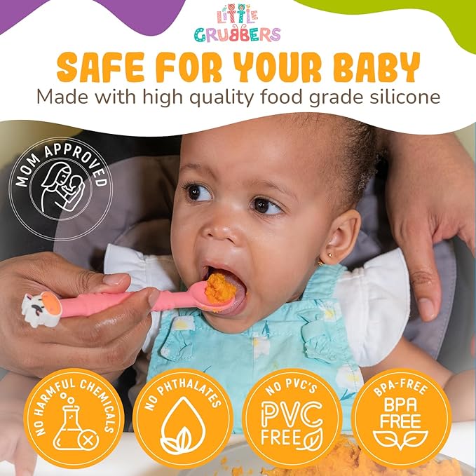 3-in-1 Silicone Baby Spoon Self Feeding 6+ Months - Pediatric OT Designed Teether Spoon, BPA Free Toddler Utensils, Mess-Free, Fun for Baby Led Weaning Supplies, Complete Set