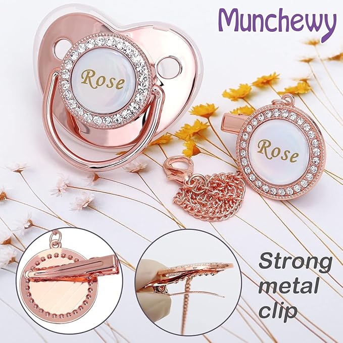 Custom Baby Pacifier with Name, Personalized Pacifier Clip Set with Gift Box, Luxury Crystal Bling Soother Dummy Ideal Gift for Boys Baby Shower Birthday Christmas Newborn Photography(White)