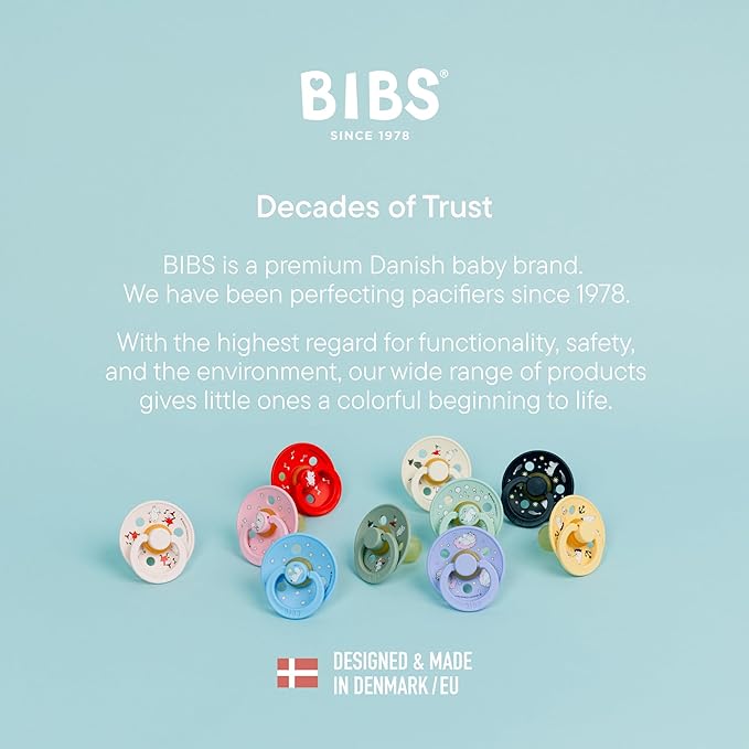 BIBS Colour Moomins Pacifier 2-Pack, BPA Free Pacifier, Round Nipple. Natural Rubber Latex, Made in Denmark, Size 1 (0-6 Months), Nordic Mint/Pale Butter